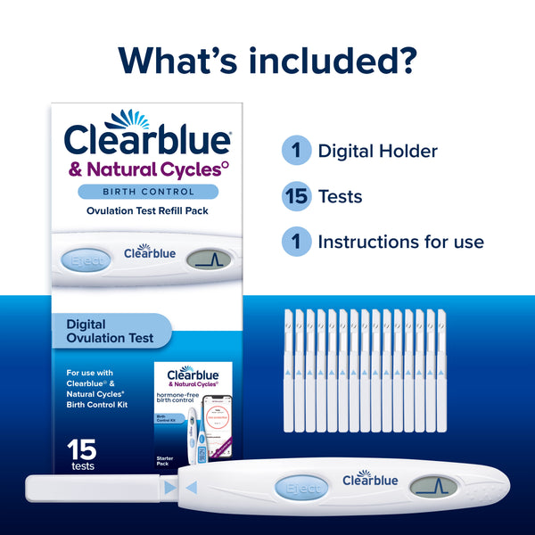 Clearblue & Natural Cycles Birth Control Ovulation Test Refill Pack, 15 Digital Ovulation Tests