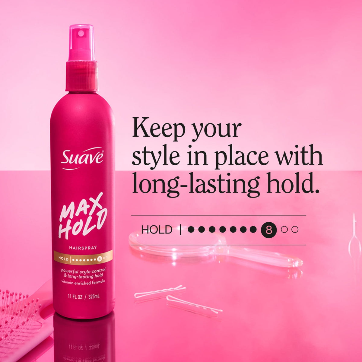 Suave Max Hold Non-Aerosol Scented Hairspray, Strong Hold, All Hair Types, 11 FL OZ