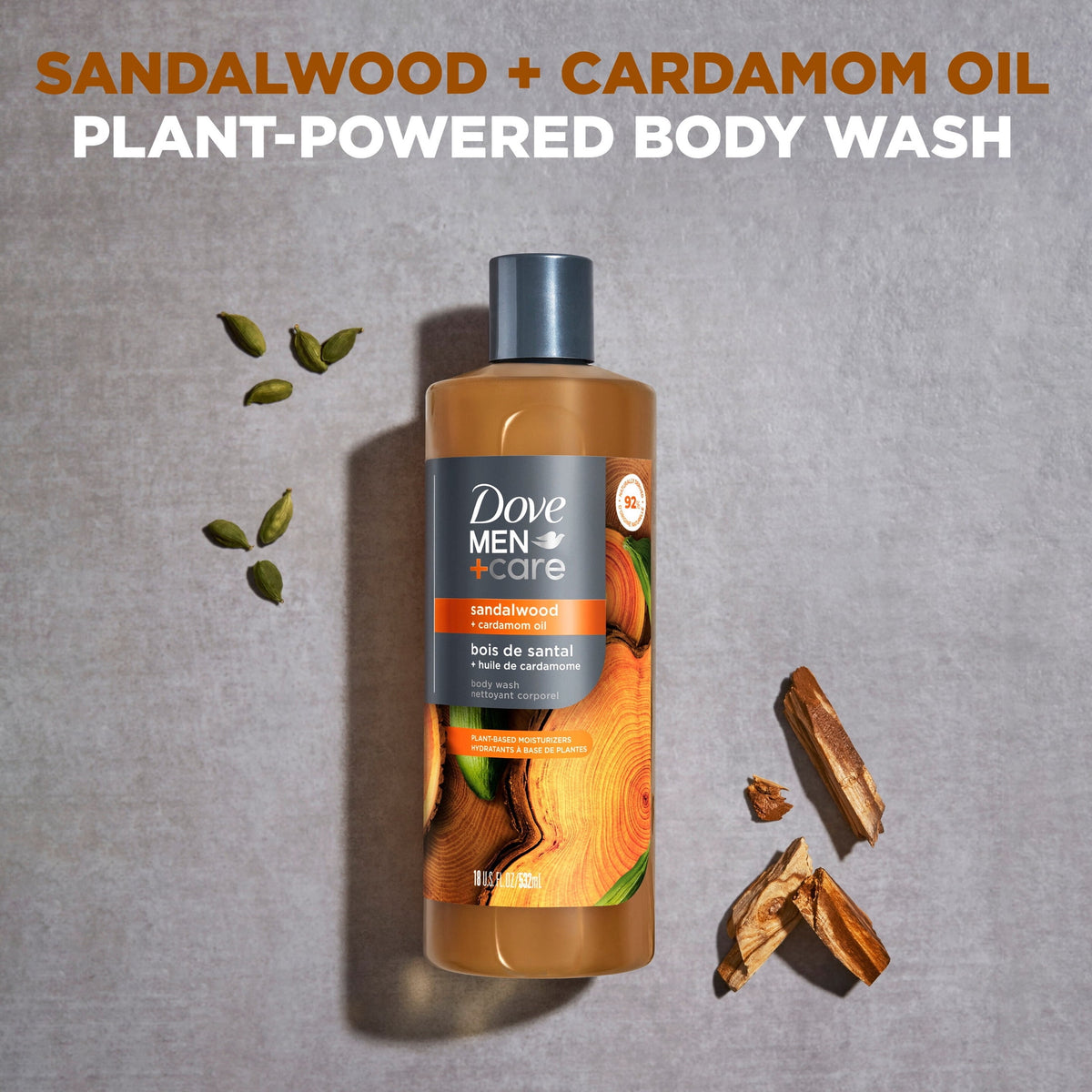 Dove Men+Care Body Wash To Rebuild Skin In The Shower Sandalwood + Cardamom Oil With Plant-Based Cleansers And Moisturizers ,18 fl oz