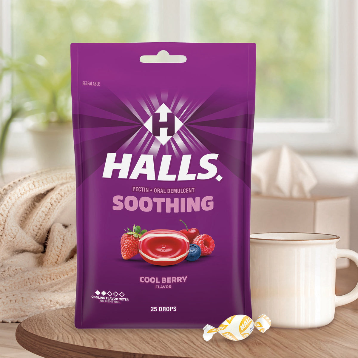 HALLS Soothing Cool Berry Throat Drops, FSA/HSA Eligible, 25 Drops