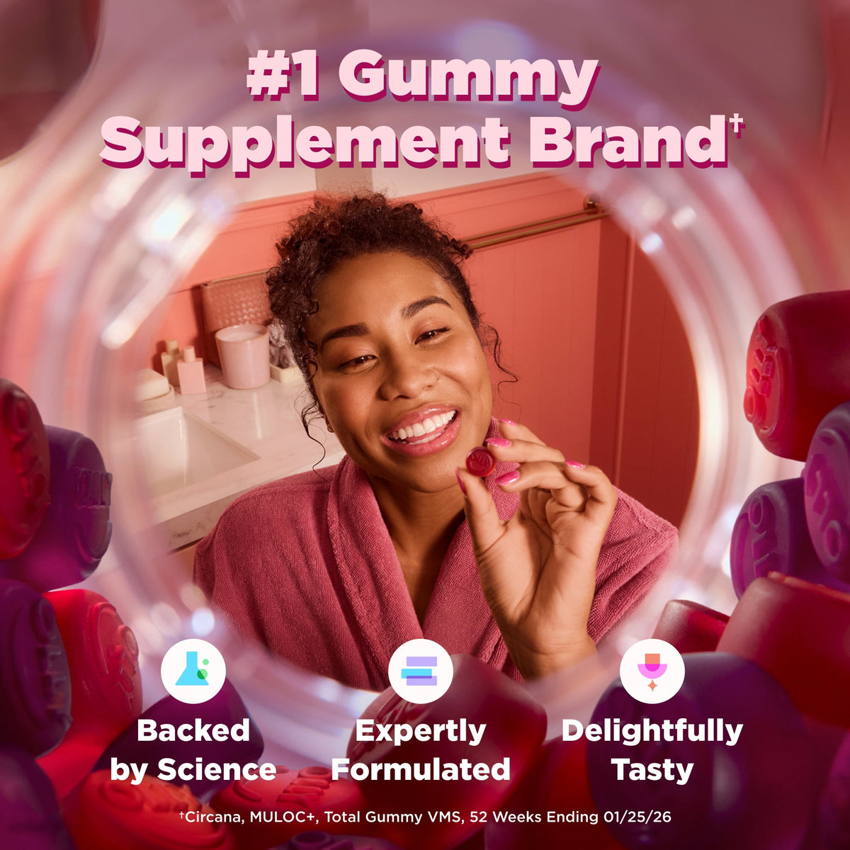 OLLY Women's Multivitamin Gummy Supplement, Vitamins A, D, C, E, Biotin, Folic Acid, 90 Count