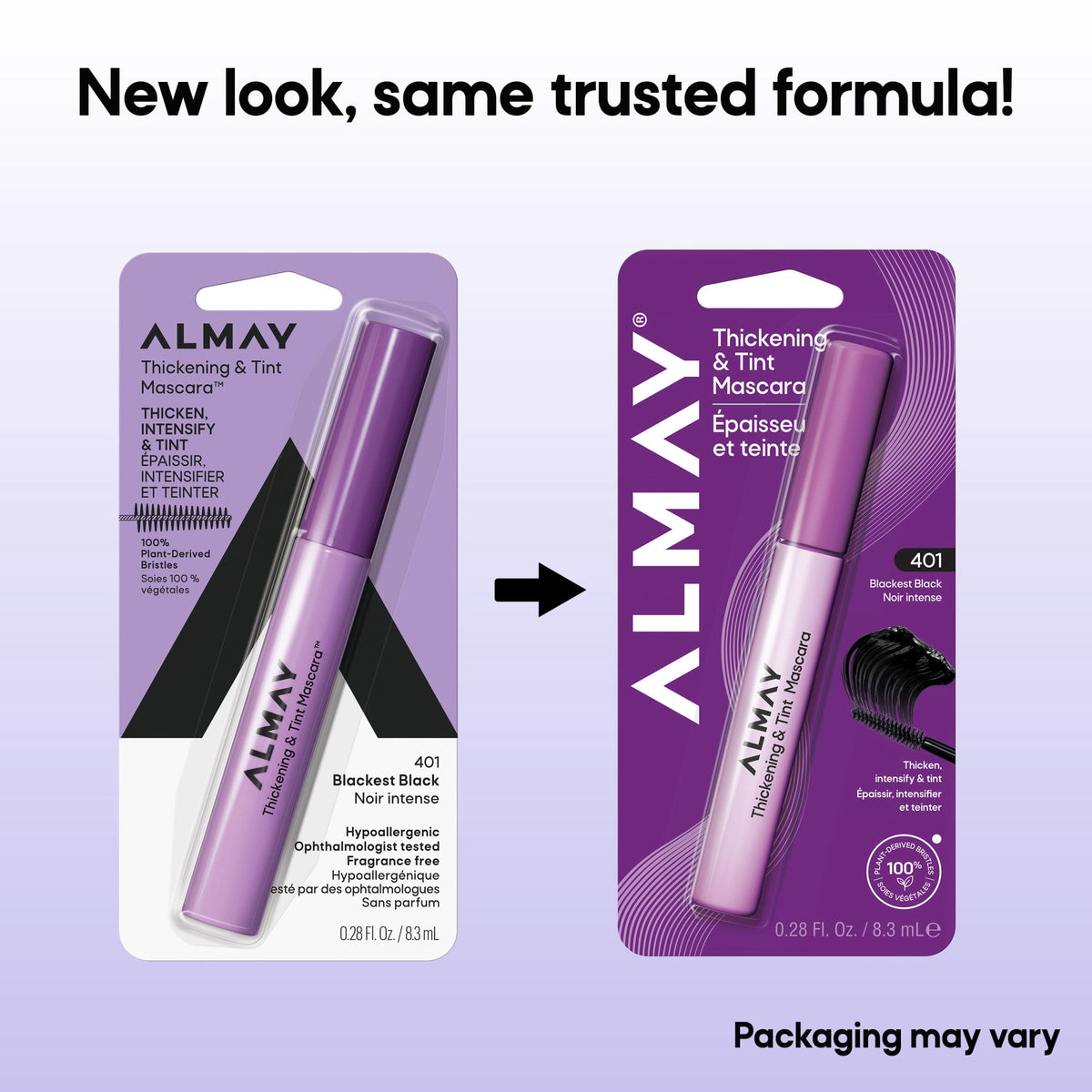 Almay Thickening & Tint Mascara, Nourishing Mascara, Hypoallergenic, 401 Blackest Black
