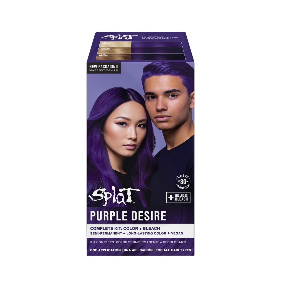 Splat Original Complete Kit, Semi-Permanent Hair Dye with Bleach, Purple Desire
