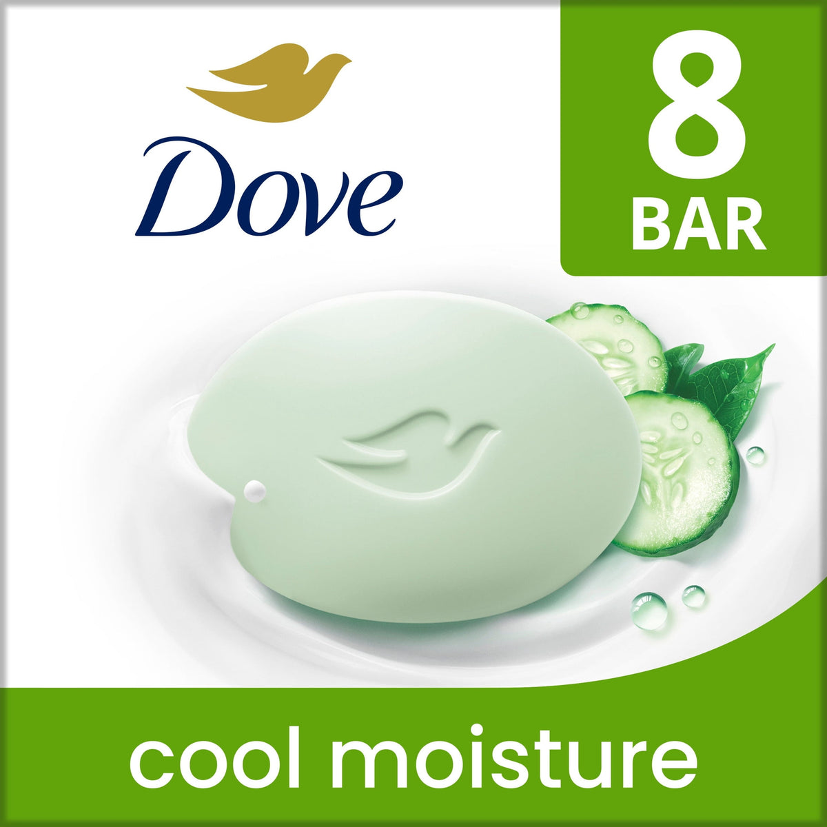 Dove Beauty Bar Soap For Refreshed Skin, Cool Moisture Cucumber & Green Tea Scent, Leaves Skin Refreshed, 3.75 oz 8 Bars