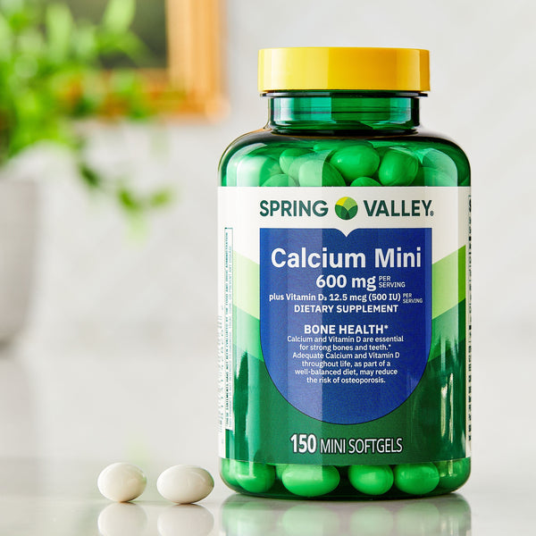 Spring Valley Calcium Plus Vitamin D3, Dietary Supplement, 150 Mini Softgels