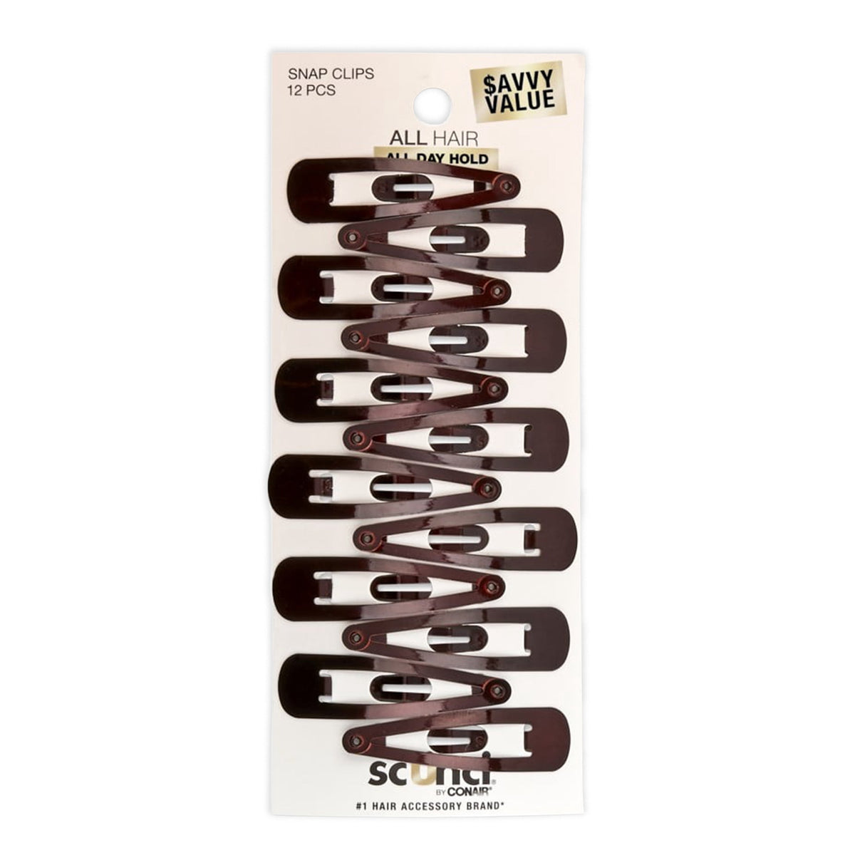 Scunci Metal Snap Hair Clips, Brown, 12 Count