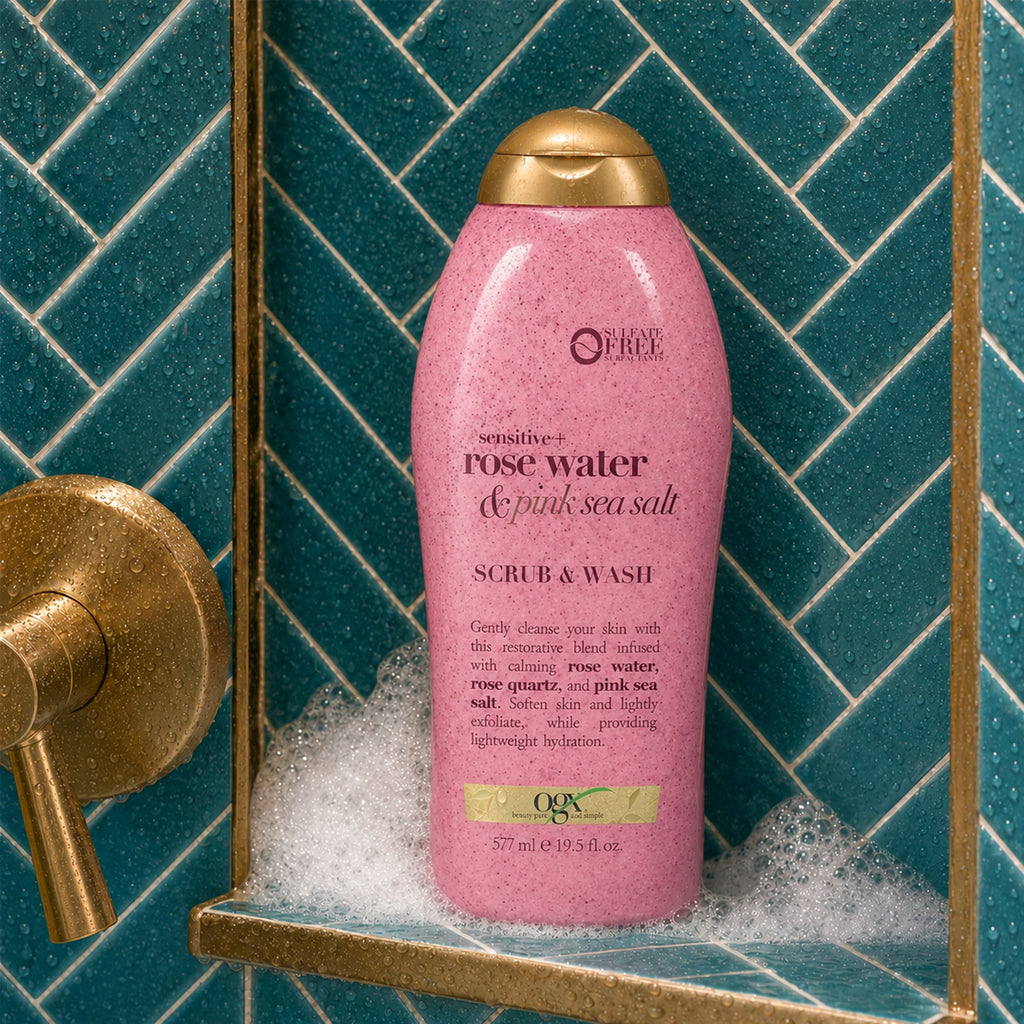 OGX Sensitive+ Rose Water & Pink Sea Salt Body Scrub, 19.5 fl. oz