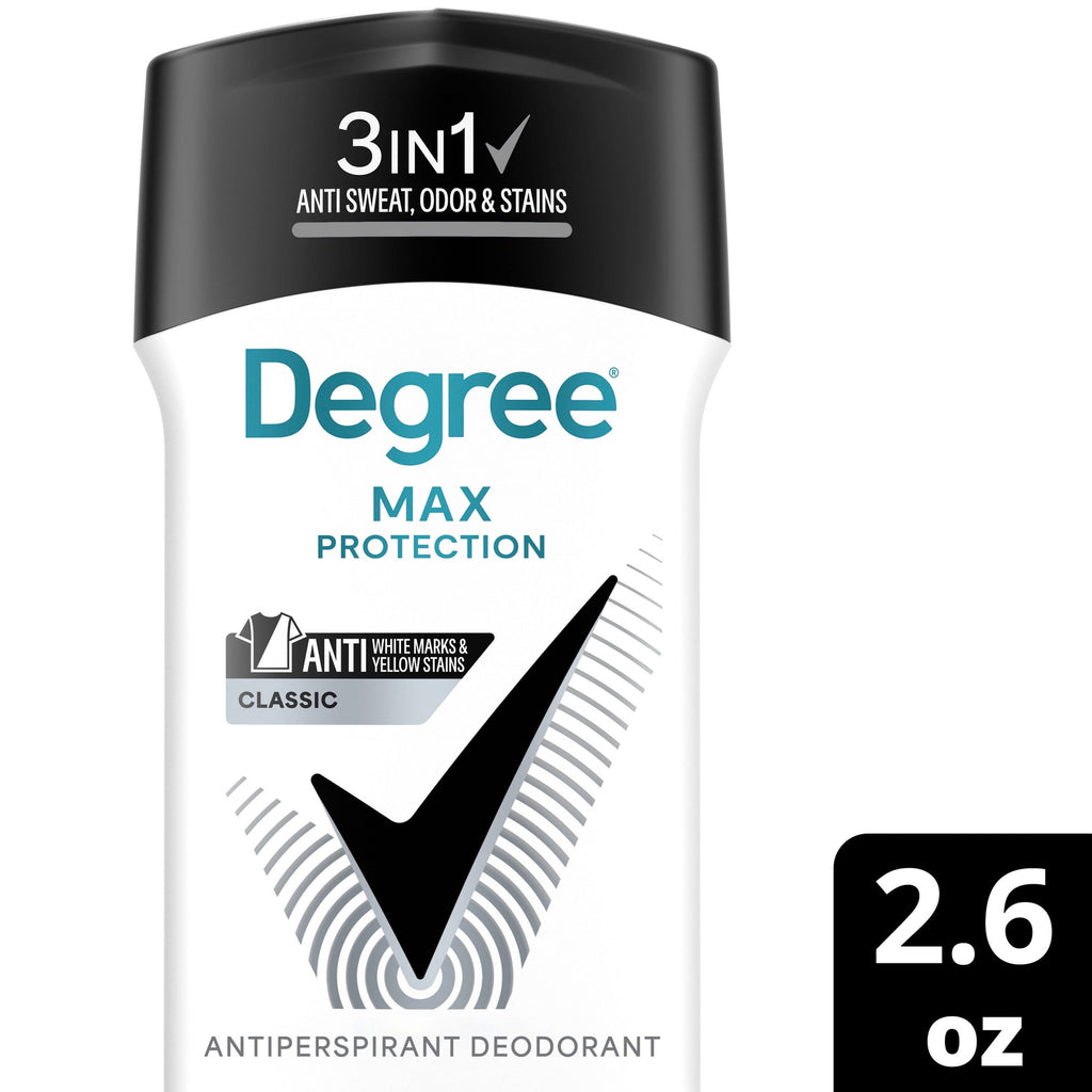 Degree 3in1 Max Protection Antiperspirant Deodorant Anti Sweat, Odor And Stains Classic 72-Hour Sweat And Odor Protection, 2.6 oz