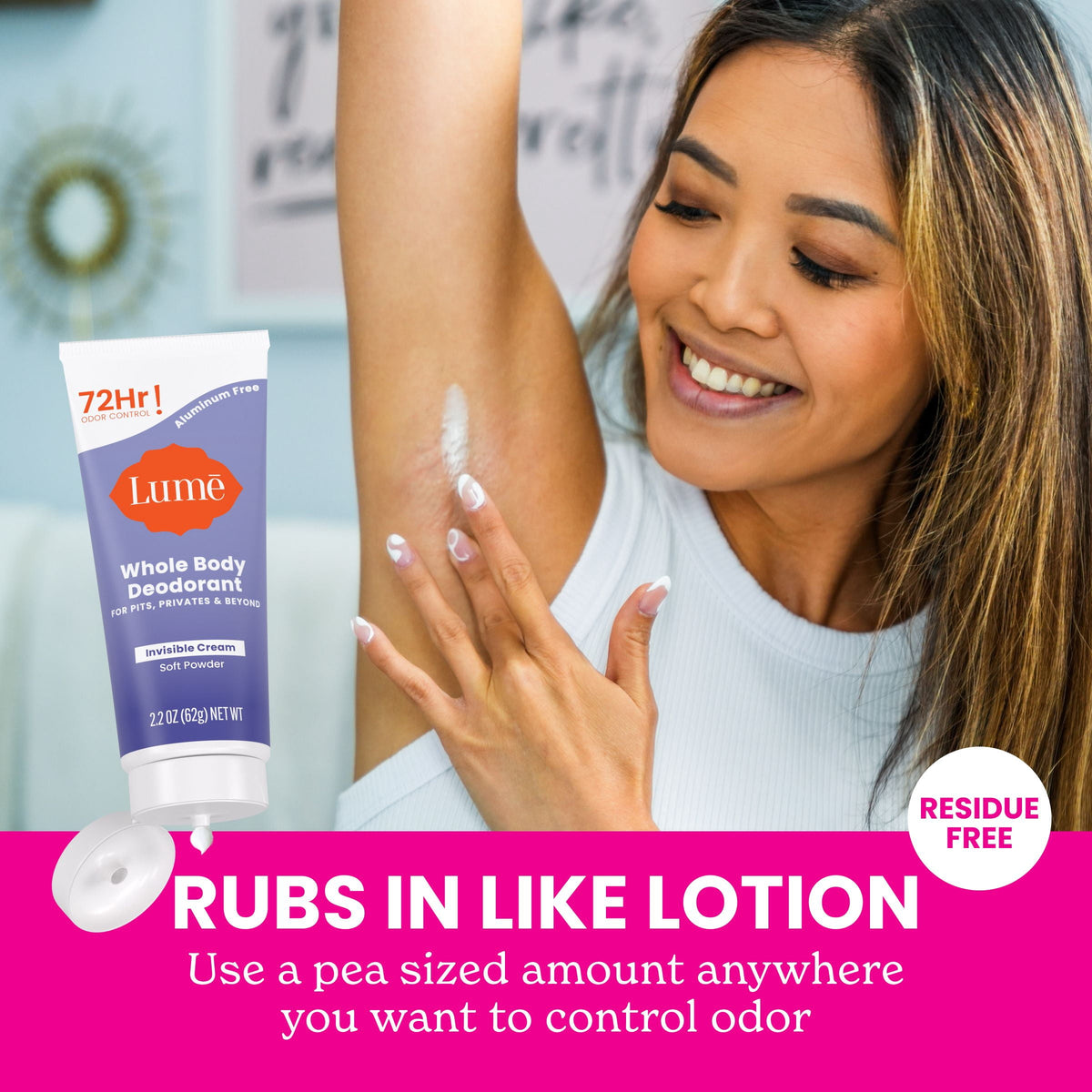 Lume Whole Body Women's Invisible Cream Tube Deodorant Soft Powder Scent, Aluminum-Free, 2.2 oz