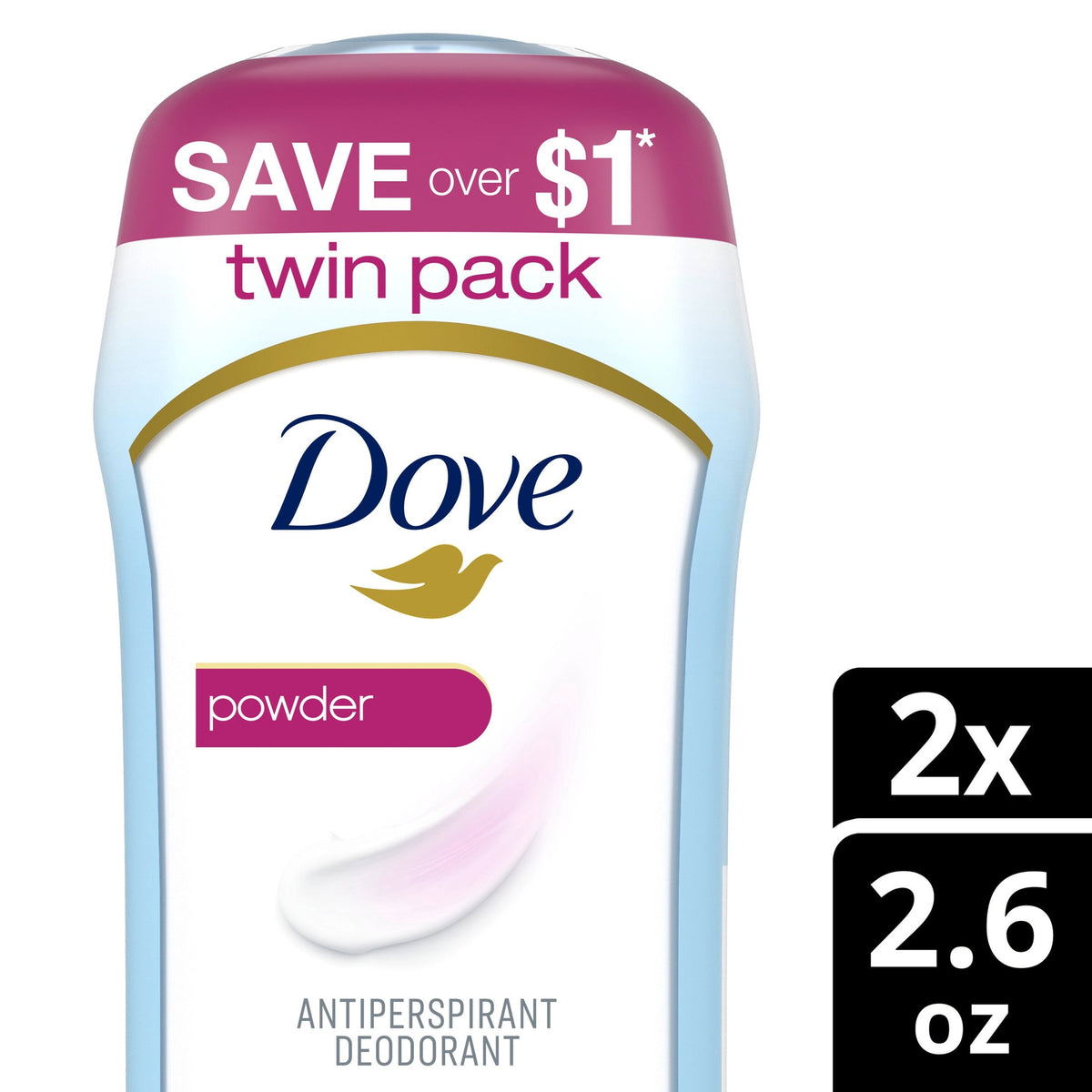 Dove Invisible Solid Antiperspirant Deodorant Stick For Women, Powder, For All Day Underarm Sweat & Odor Protection ,2.6 oz 2 Count