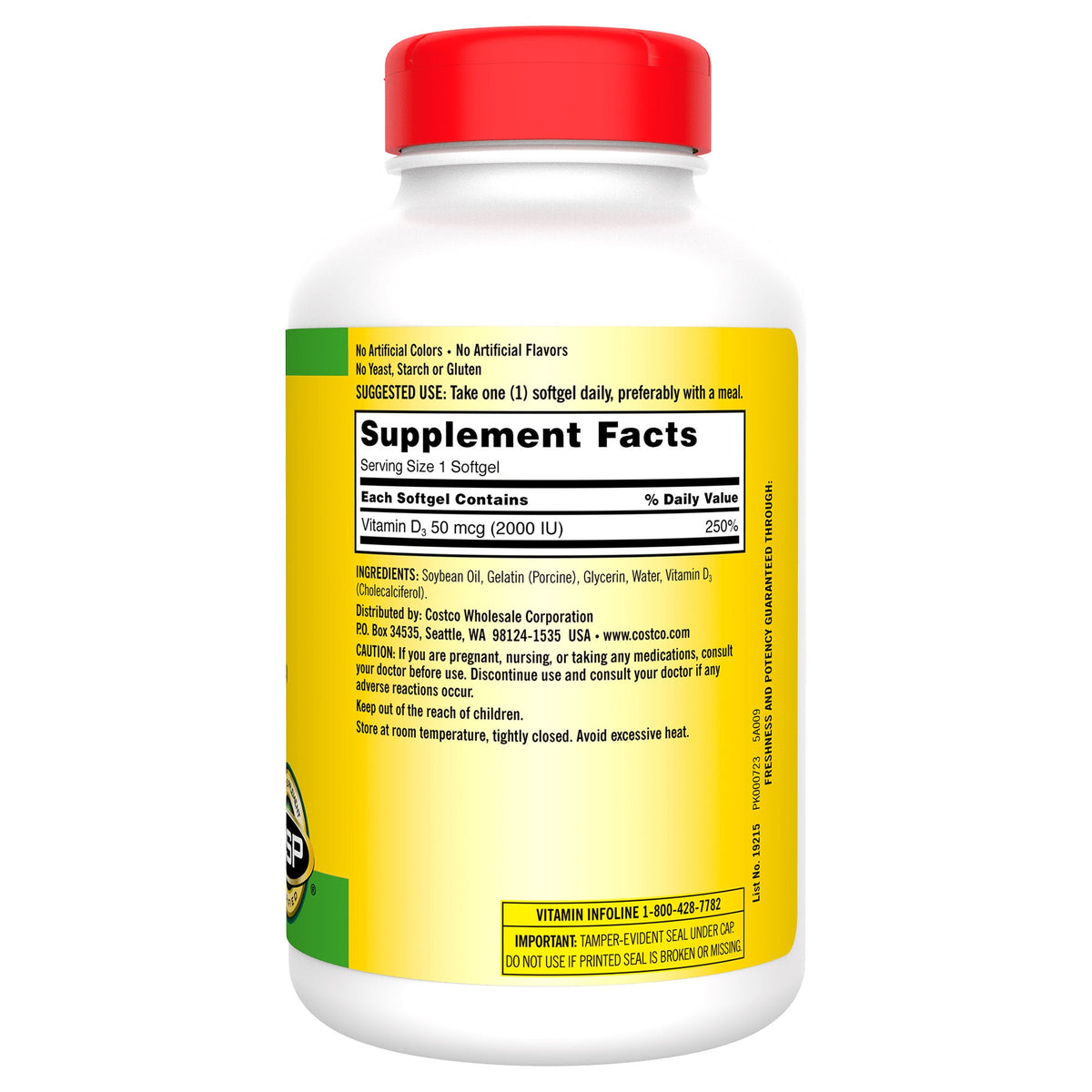 Kirkland Signature Vitamin D3 2000 IU, Extra Strength Weichkapseln, 600 Stk.