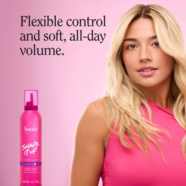 Suave Shape It Up Sculpting Mousse for Women, Flexible Hold, Root Lift, Volumizing Mousse for Fine Hair, Humidity-Resistant Body, 9 oz