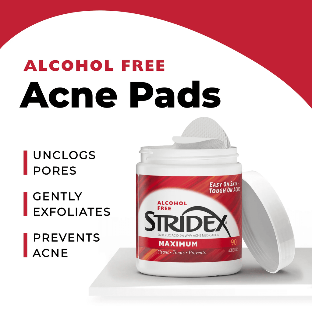 Stridex Medicated Acne Pads, Maximum Treatment, Moderate Acne, Salicylic and Alcohol Free, 90 Count