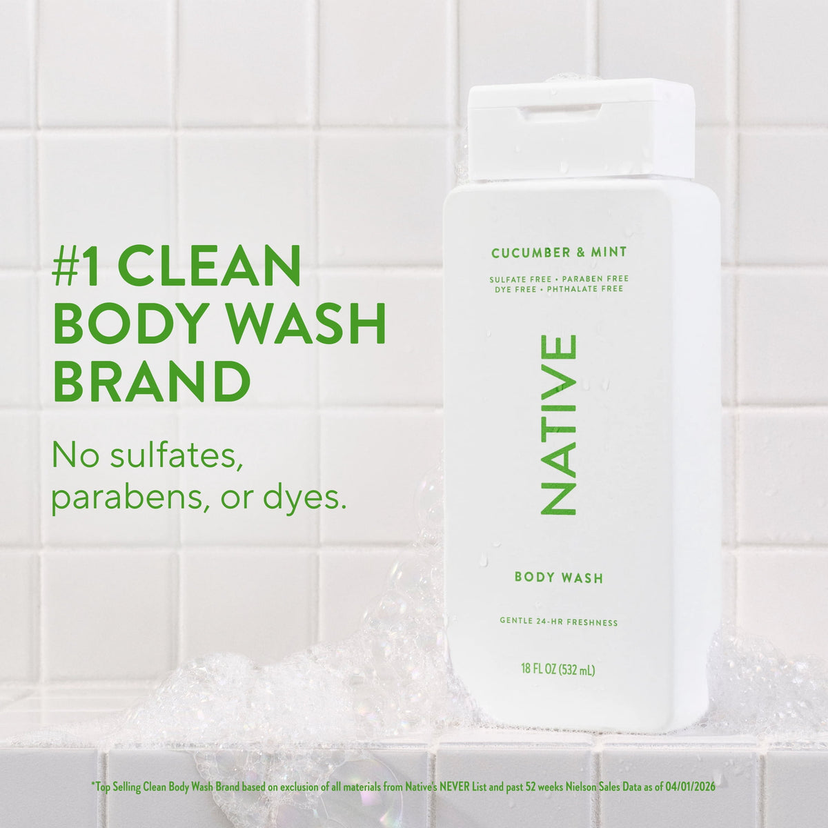 Native Body Wash for Women & Men, Cucumber & Mint, 18 fl oz