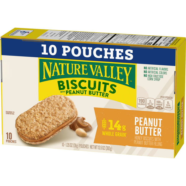 Nature Valley Biscuit Sandwiches, Peanut Butter, Snack Bars, 10 Bars, 13.5 oz