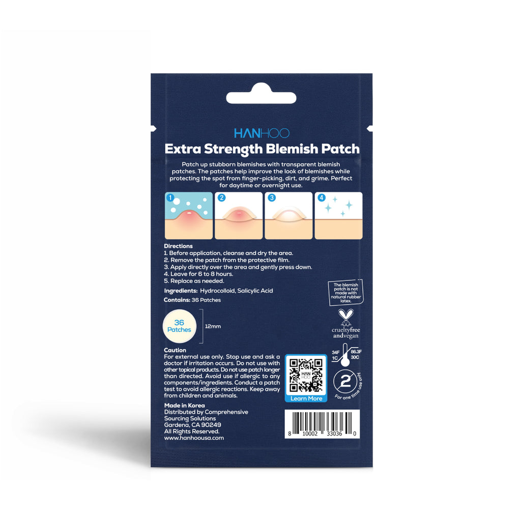 Hanhoo Extra Strength Blemish Patch with Salicylic Acid and Hydrocolloid, Latex-Free, Acne Treatment for All Skin Types, 36 Ct.