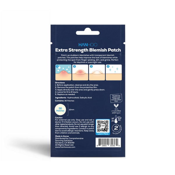 Hanhoo Extra Strength Blemish Patch with Salicylic Acid and Hydrocolloid, Latex-Free, Acne Treatment for All Skin Types, 36 Ct.
