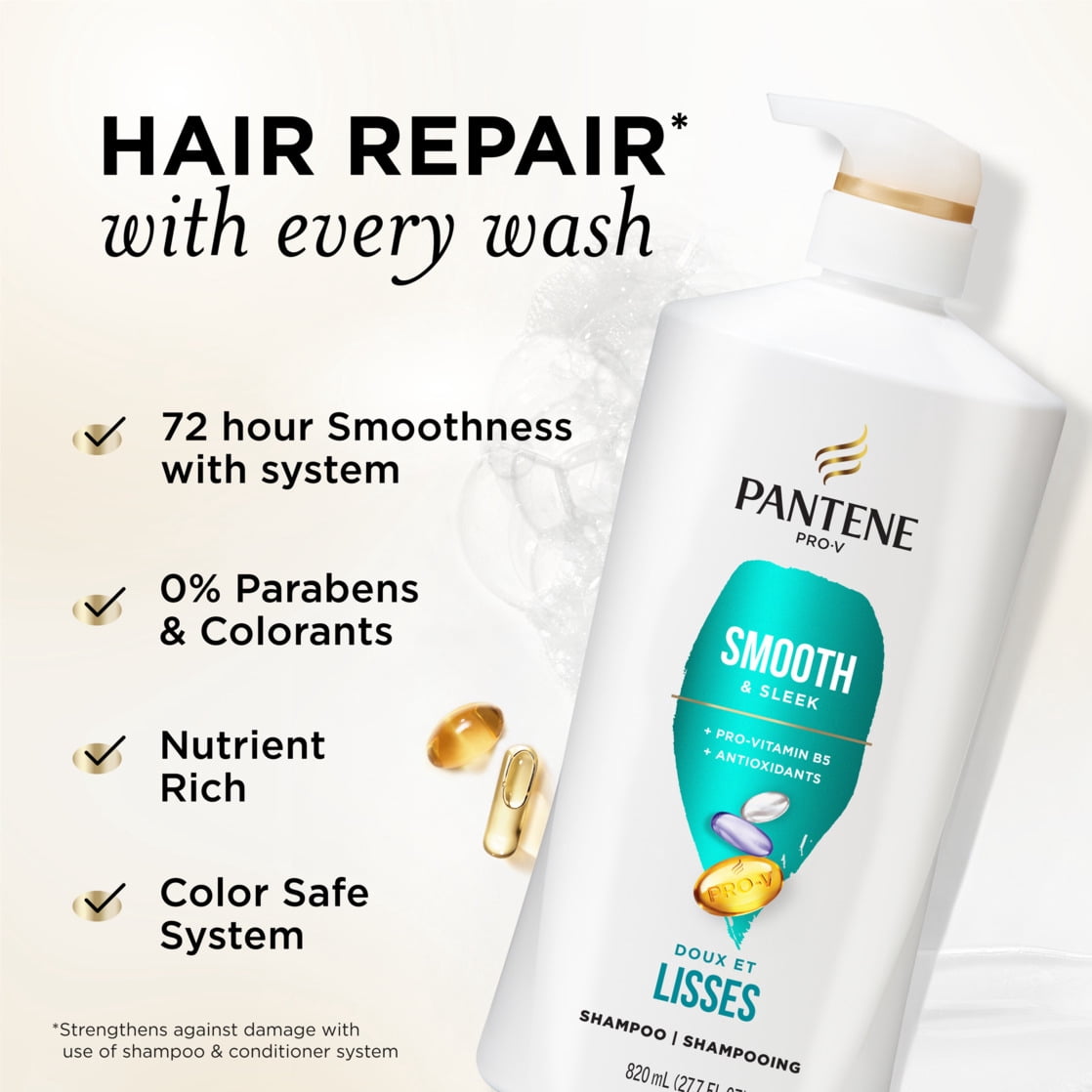 Pantene Pro-V Shampoo, Smooth and Sleek, All Hair Styles, 27.7 fl oz