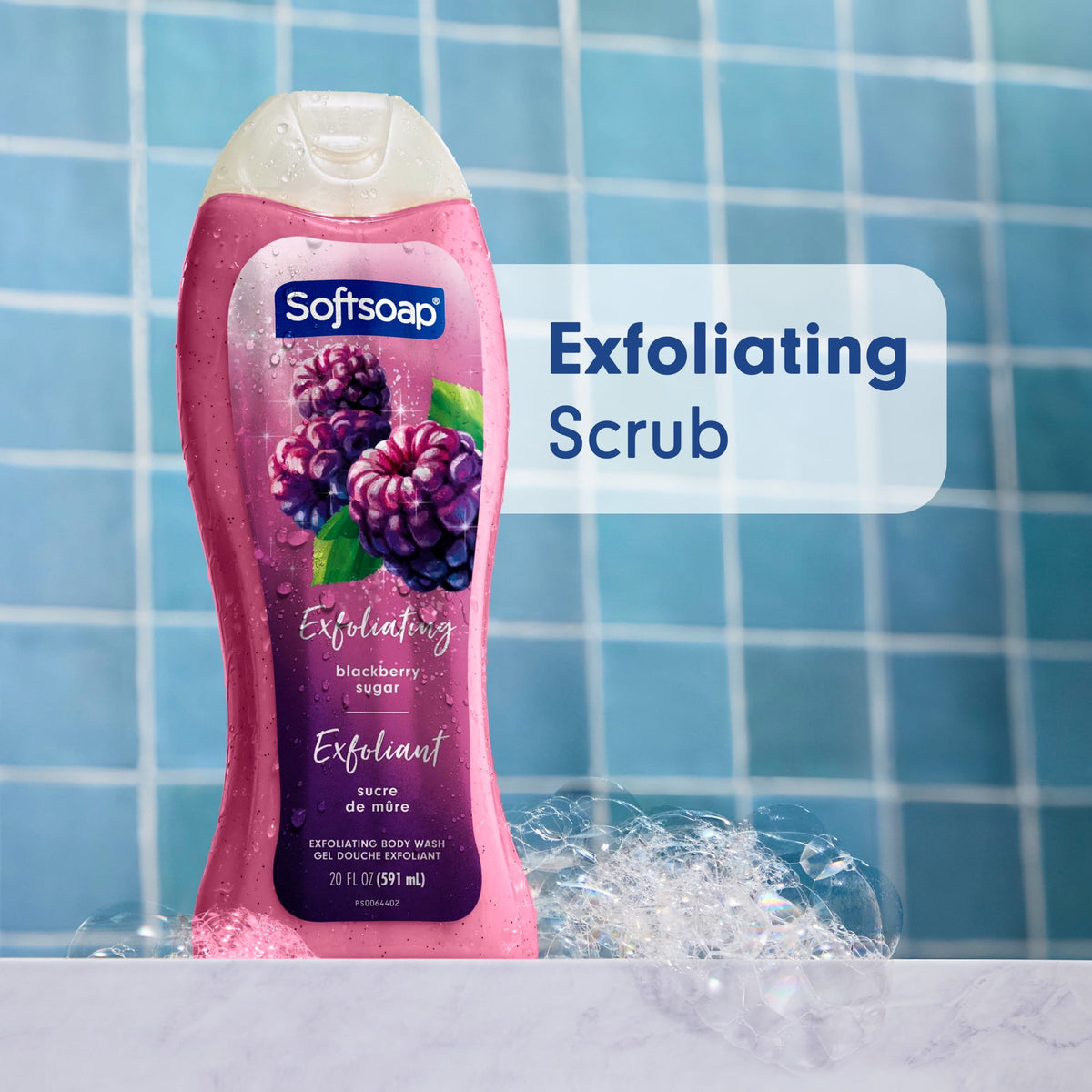 Softsoap Exfoliating Scrub Body Wash, Blackberry Sugar Scent, 20 fl oz