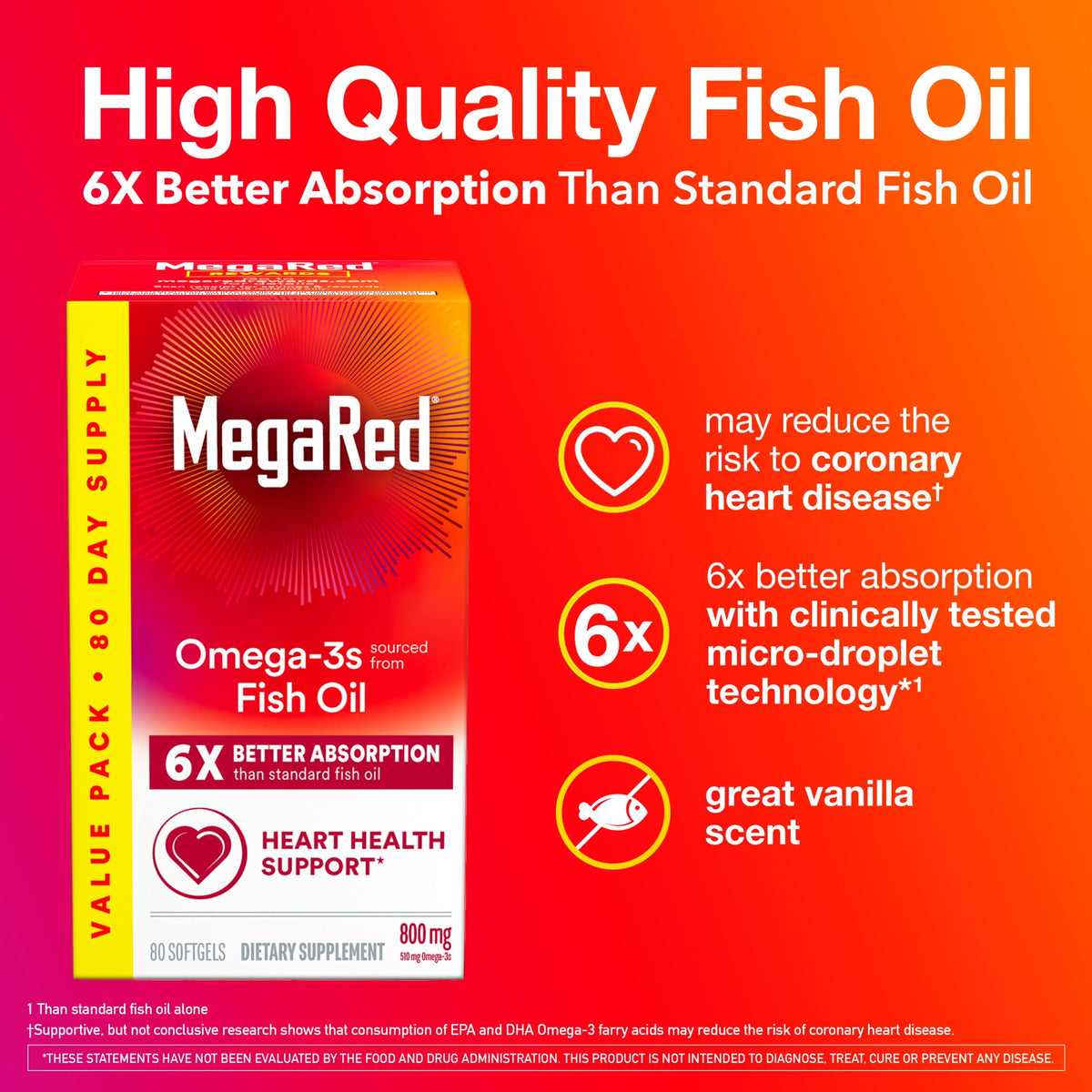 MegaRed Advanced 6x Better Absorption Omega-3 Fish Oil Softgels, 800 mg, 80 Ct