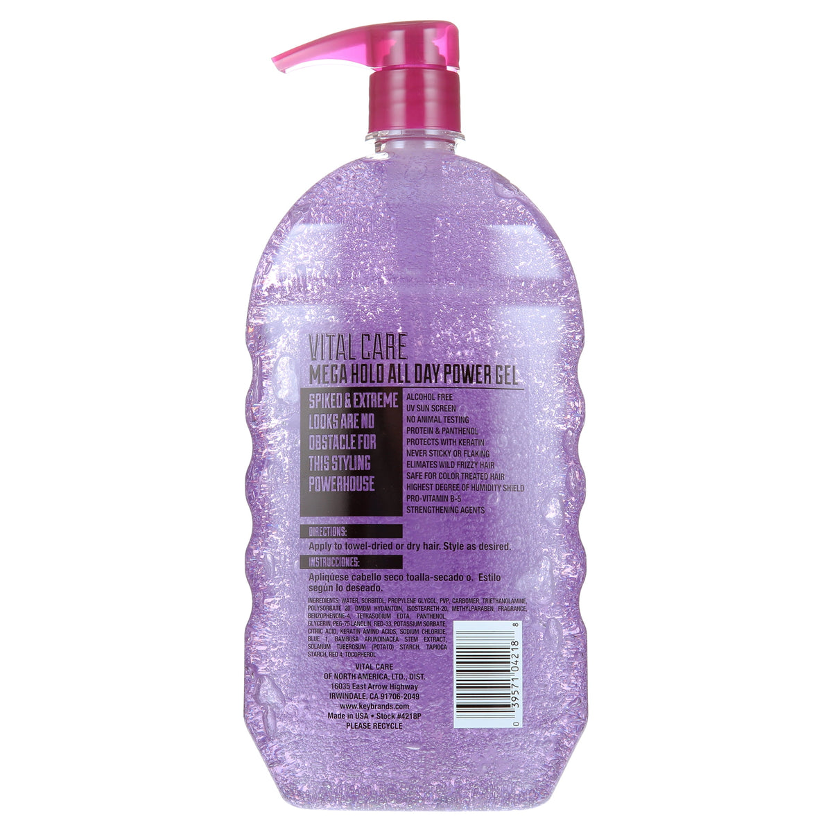 Vital Care Mega Hold All Day Power Frizz Control & Shine Enhancing Pump Hair Styling Gel with Pro-Vitamin B-5 & Panthenol, 40 oz