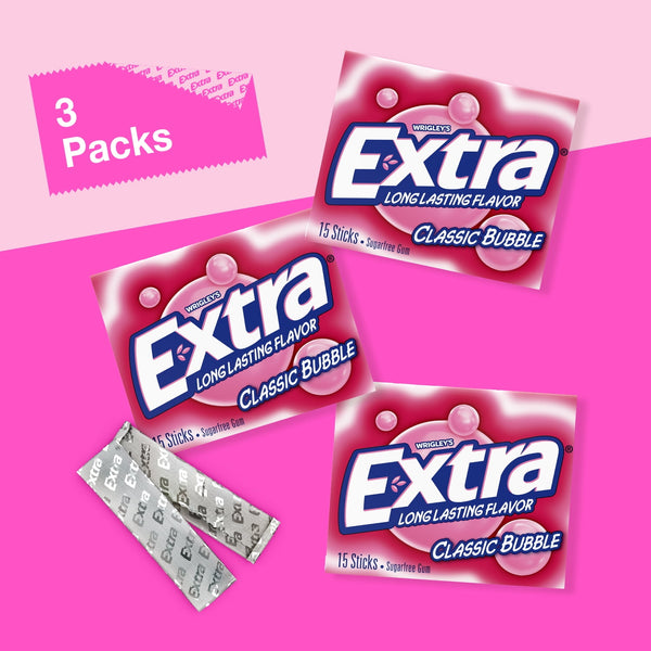 Extra Classic Bubble Sugar Free Chewing Gum - 15 Ct (3 pack)