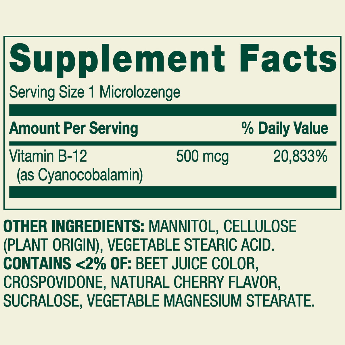 Spring Valley Sublingual Vitamin B12 Supplement, Cherry Flavor, 500 mcg, 200 Count, Micro lozenges for Metabolism Support