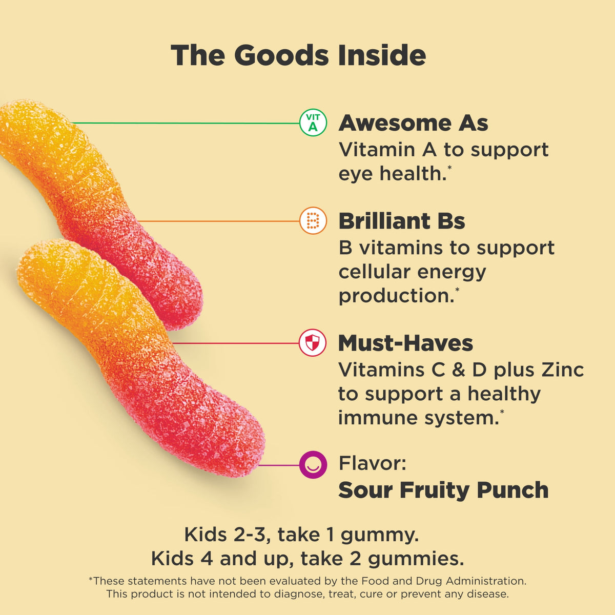 OLLY Kids Multivitamin Gummy Worm Supplement for Kids, Vitamins A, C, D & Zinc, 70 Count