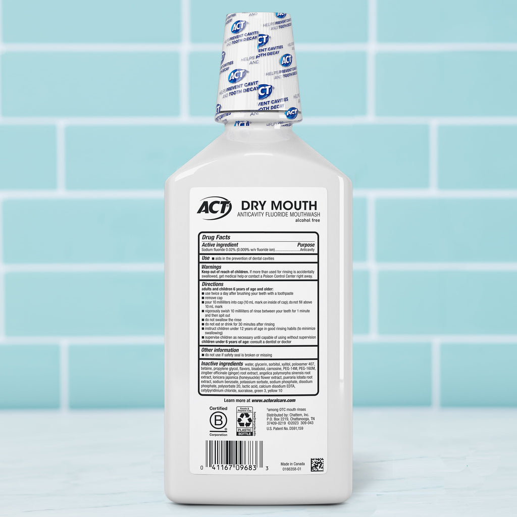 ACT Dry Mouth Anticavity Fluoride Mouthwash, Soothing Mint, 33.8 fl. oz.