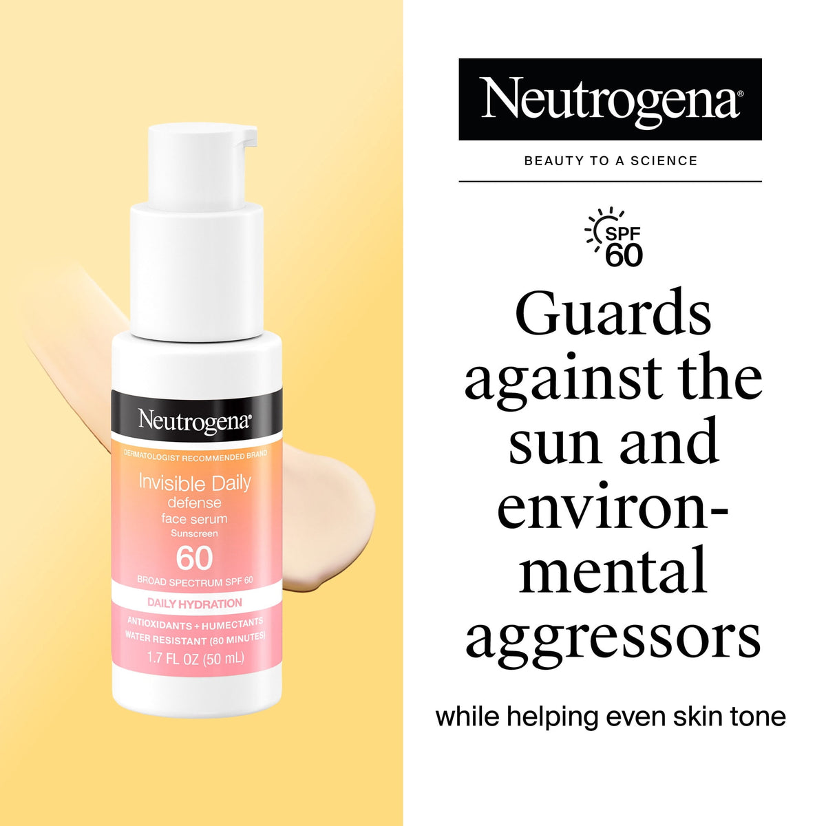 Neutrogena Invisible Daily Defense Face Serum Sunscreen with SPF 60+, 1.7 Fl oz