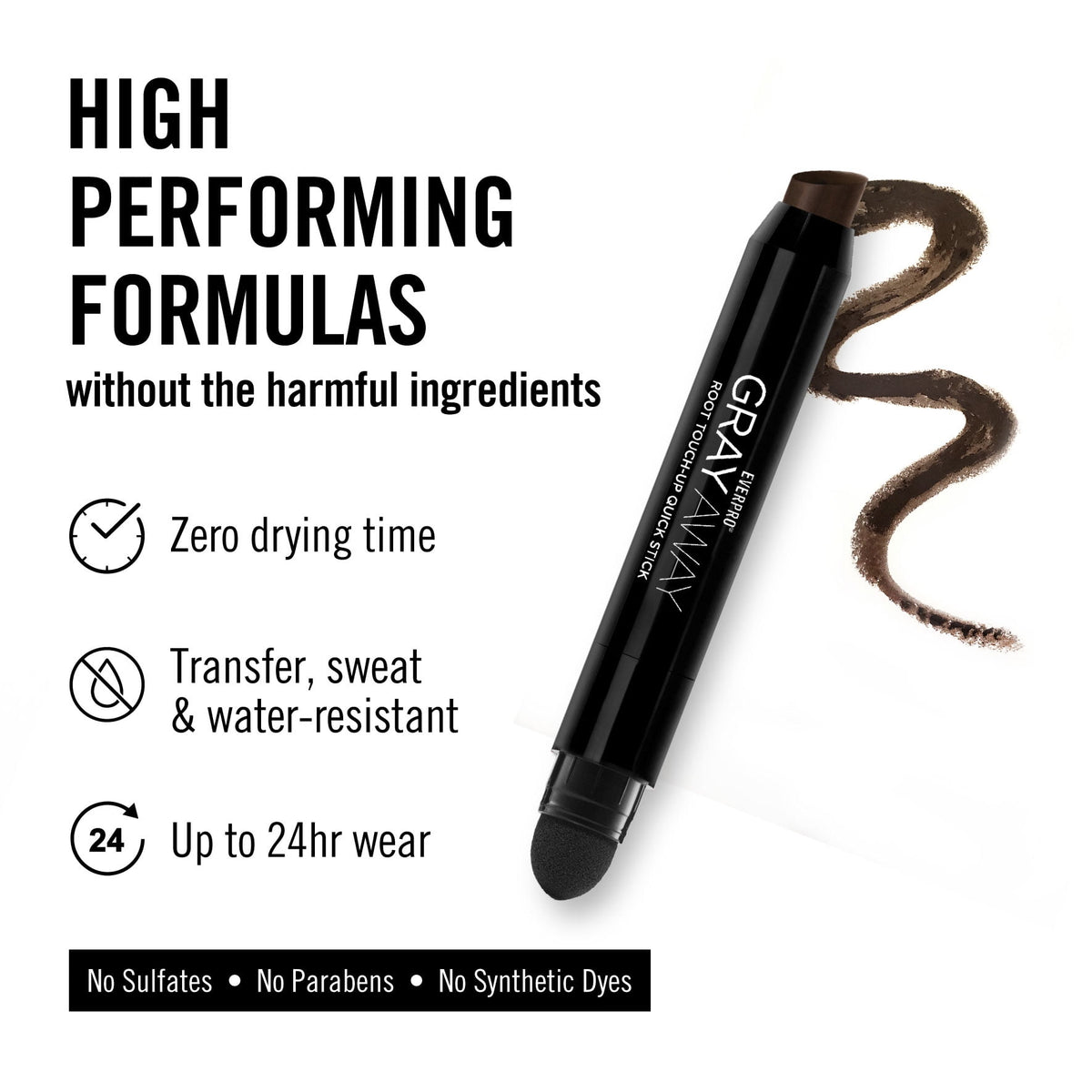 Everpro Gray Away Temporary Hair Color Root Touch-Up Quick Stick, Black/Dark Brown, 0.10 oz