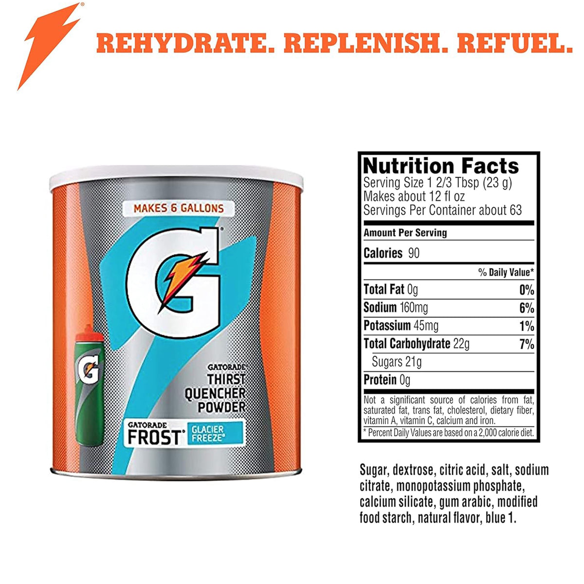 Gatorade Glacier Freeze Electrolyte Drink Mix Powder, 50.9 oz Canister for Rehydration