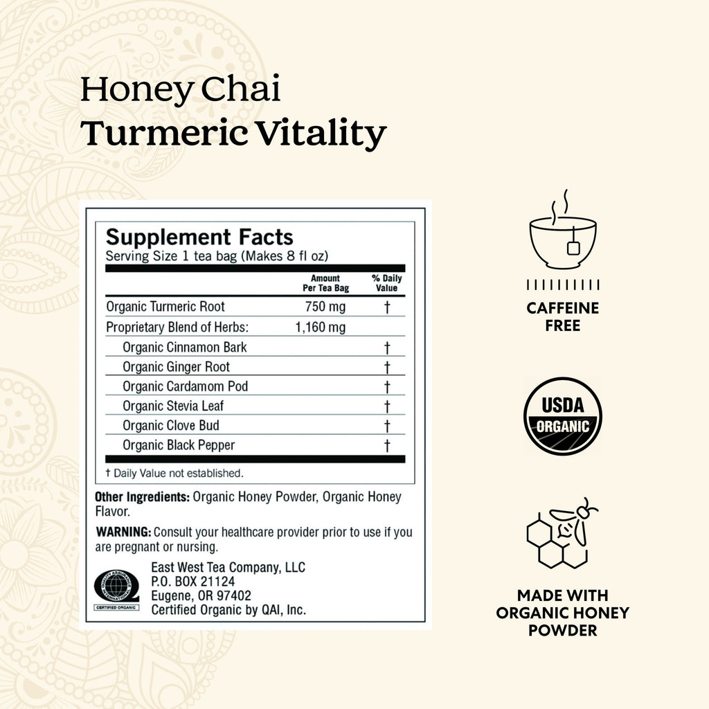 Yogi Honey Chai Turmeric Vitality, Organic Herbal Wellness Tea Bags, 16 Count