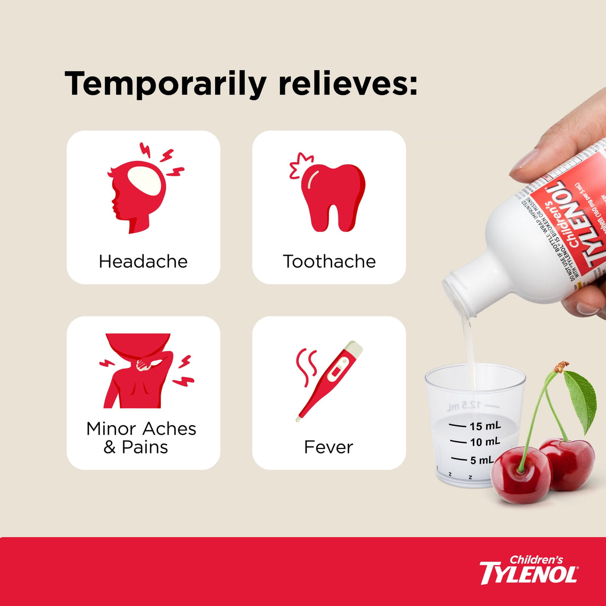 Children’s Tylenol Dye-Free, Oral Suspension, Pain Relief and Fever Reducer, Cherry Flavor 8 Fl oz