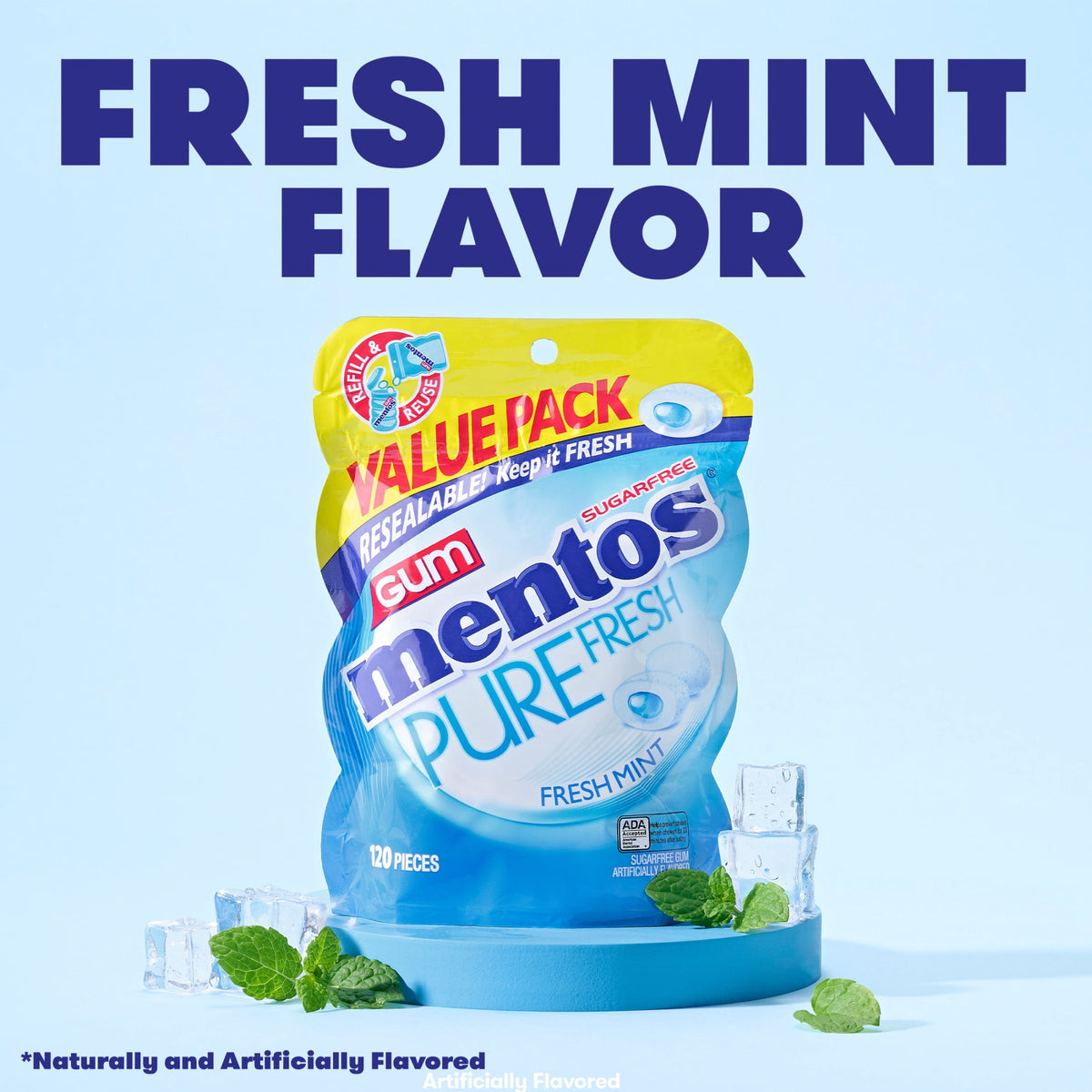 Mentos Pure Fresh Sugar-Free Fresh Mint Xylitol Chewing Gum, 120 Count Resealable Bag