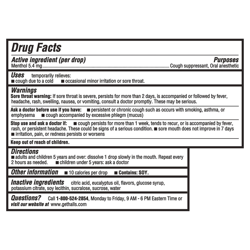 HALLS Cough & Throat Relief Mentho-Lyptus Cough Drops, No Synthetic Dyes, FSA/HSA Eligible, 30 Drops