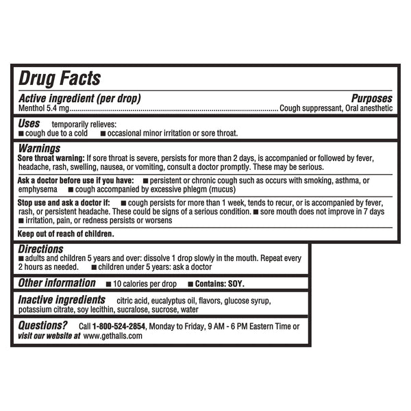 HALLS Cough & Throat Relief Mentho-Lyptus Cough Drops, No Synthetic Dyes, FSA/HSA Eligible, 30 Drops