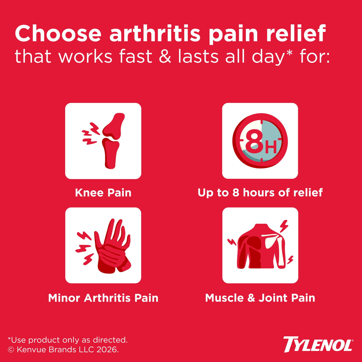 Tylenol 8 Hour Arthritis for Fast Pain Relief, Acetaminophen 650 mg Extended Release, 225 Count