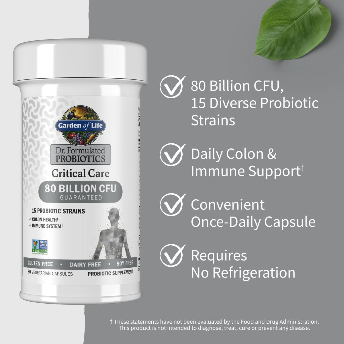 Garden of Life Dr. Formulated Critical Care Probiotics for Adult Digestive Gut Health and Immune Support, 80 Billion CFU from 15 Probiotic Strains