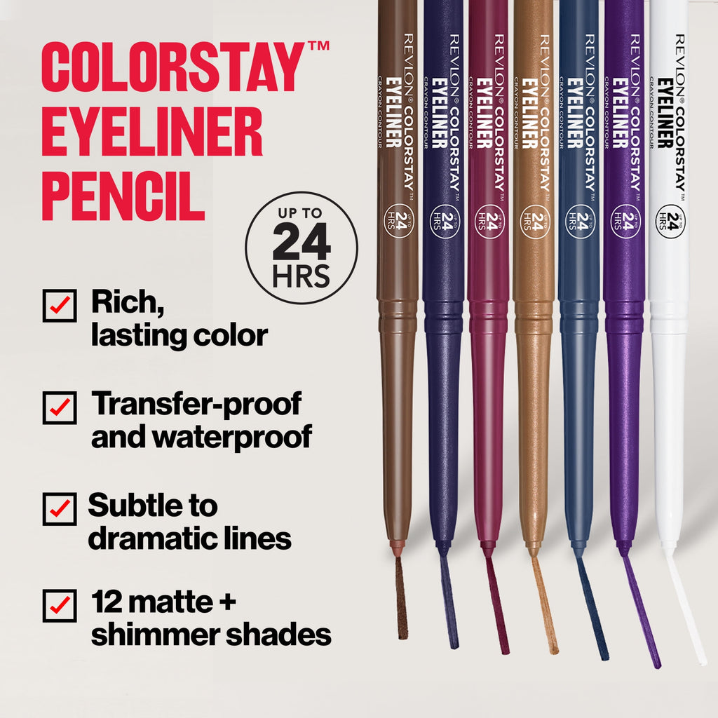 Revlon ColorStay Waterproof Eyeliner Pencil, Built-In Sharpener, 203 Brown, 0.01 oz