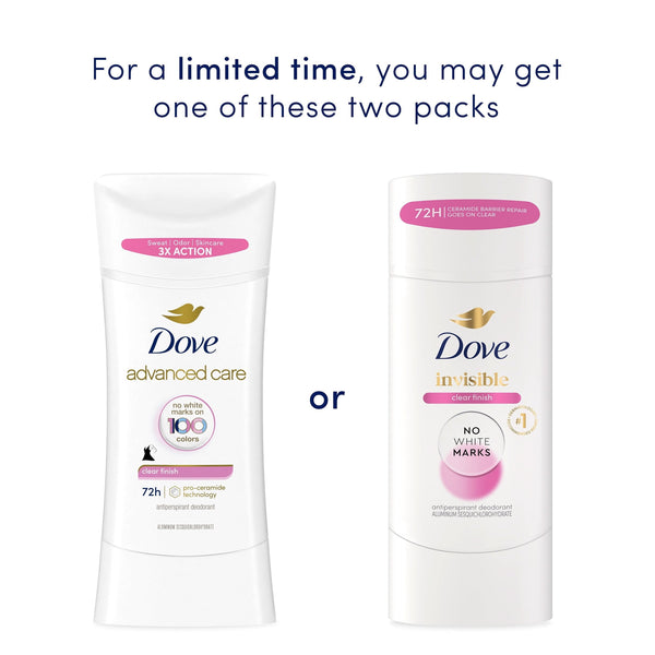 Dove Advanced Care Antiperspirant Deodorant Stick Clear Finish, 2.6 oz Twin Pack
