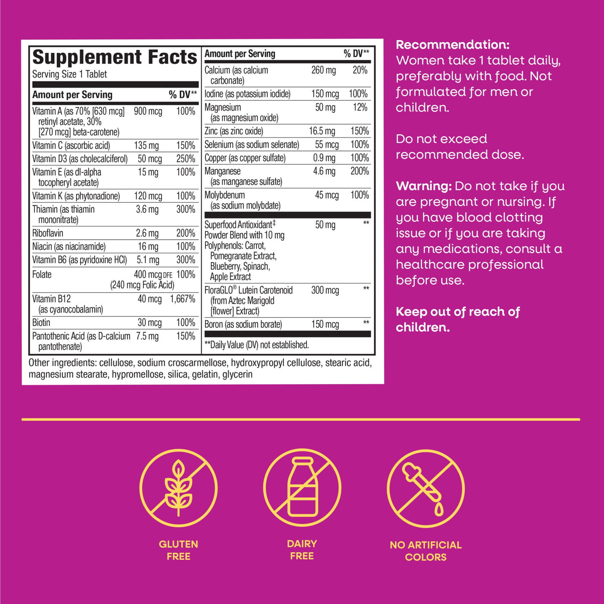 Nature's Way Alive! Women's 50+ Complete Daily Multivitamin Tablets, B-Vitamins, 50 Count