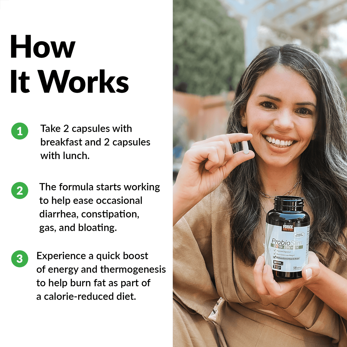 Force Factor ProbioSlim Extra Strength Probiotic Supplement with 30 Billion CFUs for Digestive Health, Bloating & Gas Relief, 120 Capsules