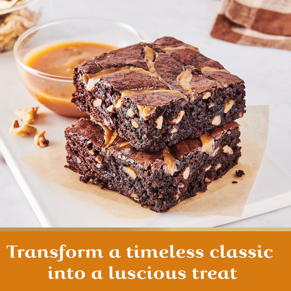 GHIRARDELLI Caramel Walnut Premium Brownie Mix, Includes Caramel and Real Walnuts, 18.5 oz Box
