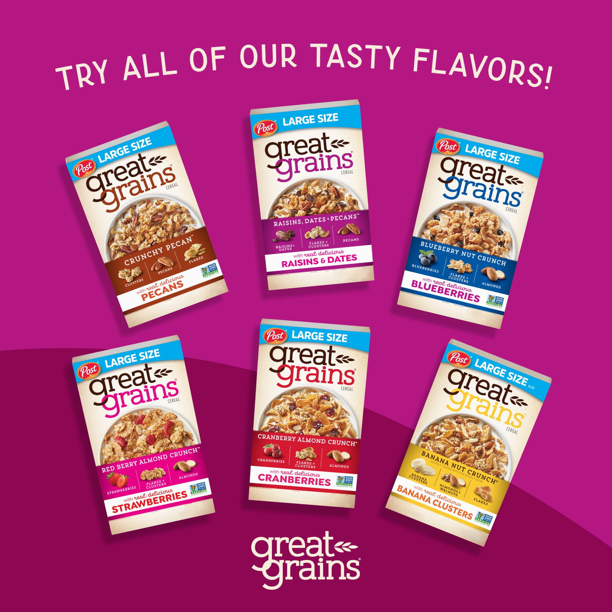 Post Great Grains Banana Nut Crunch, Non-GMO, Heart Healthy,Whole Grain Cereal, Crunchy 18 oz Box