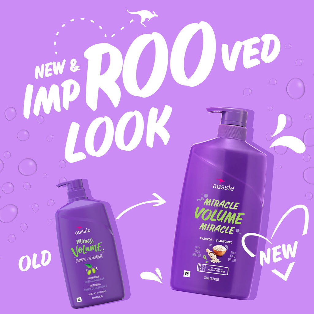 Aussie Miracle Volume with Plum & Bamboo, Paraben Free Shampoo, 26.2 fl oz
