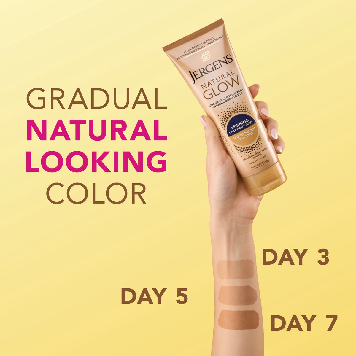 Jergens Natural Glow Firming Self Tanner Daily Moisturizer, Fair to Medium, 7.5 Fl Oz