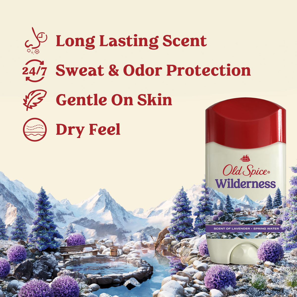 Old Spice Men's Antiperspirant Deodorant, Invisible Solid Stick, Wilderness with Lavender, 2.6 oz