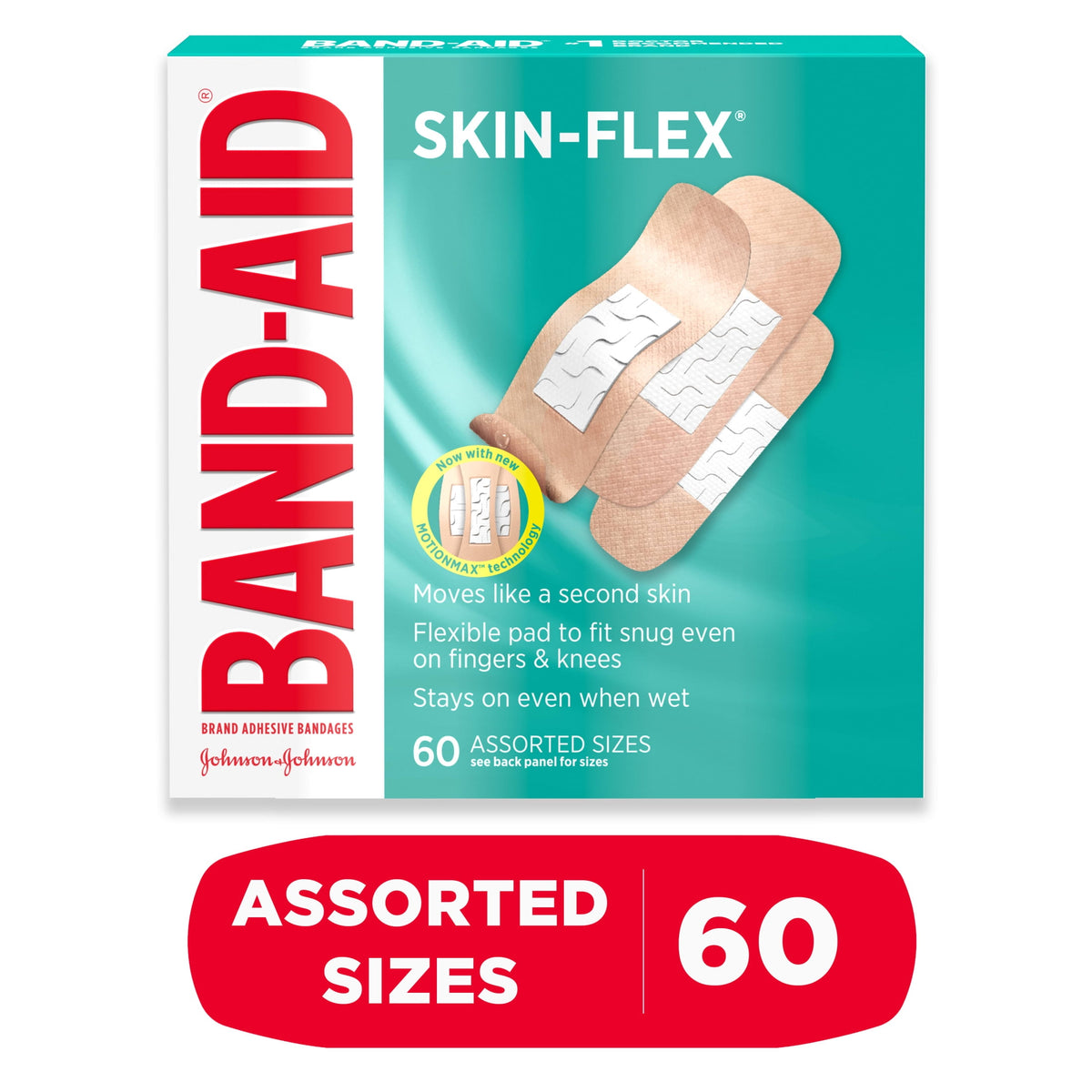 BAND-AID Brand Skin-Flex Adhesive Bandages, Assorted, 60 Count