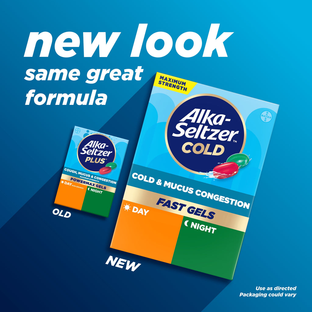 Alka-Seltzer Cold, Cold & Mucus Congestion Max Strength Day/Night Fast Gels, 24 Count